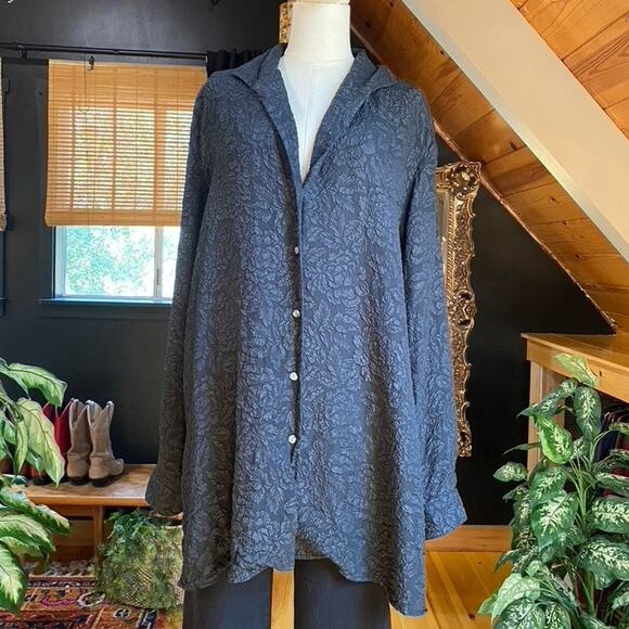 Floral Silk Textured Black Shirt - Picture 1 of 4